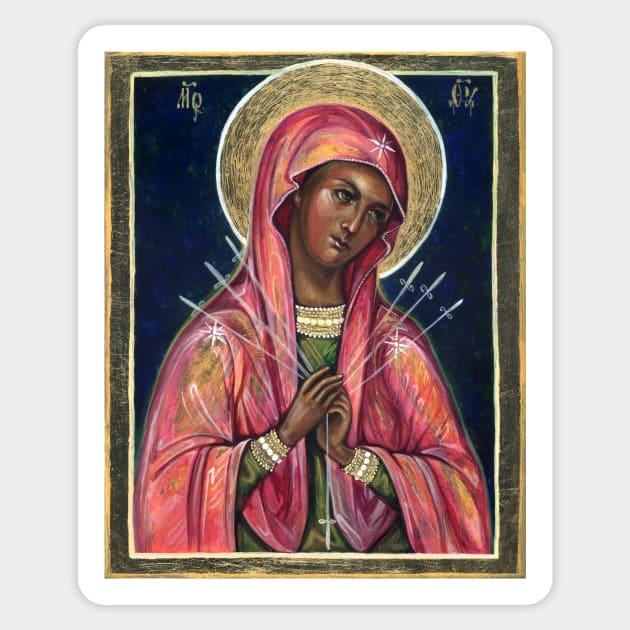 Softening of Evil Hearts. Traditional Orthodox icon. Pink dress version. Sticker by Lala Lotos